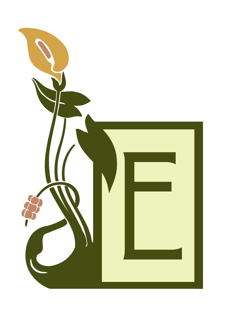 Art Nouveau floral design with letter E
