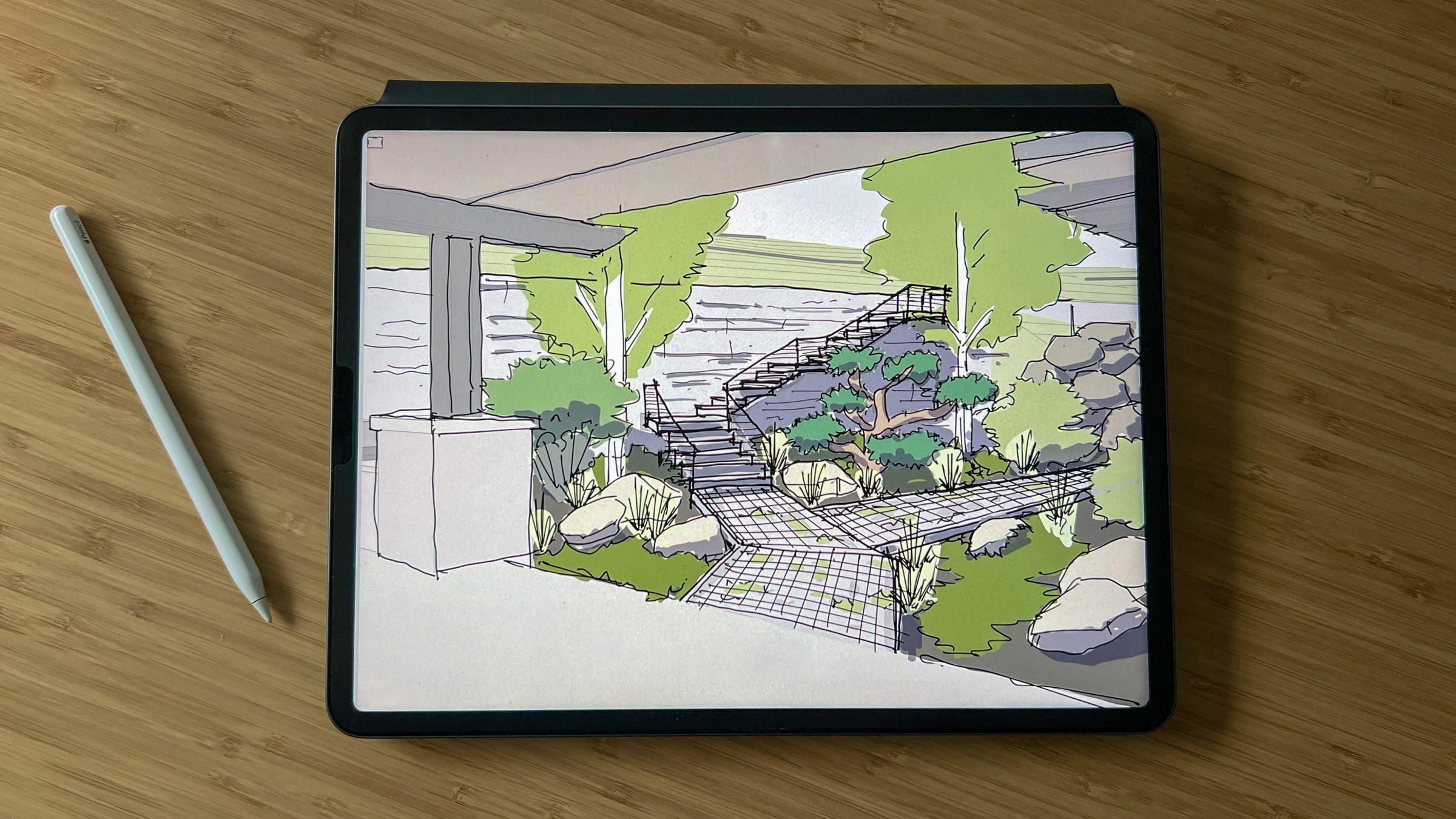 Digital landscape sketch on an iPad with pencil.