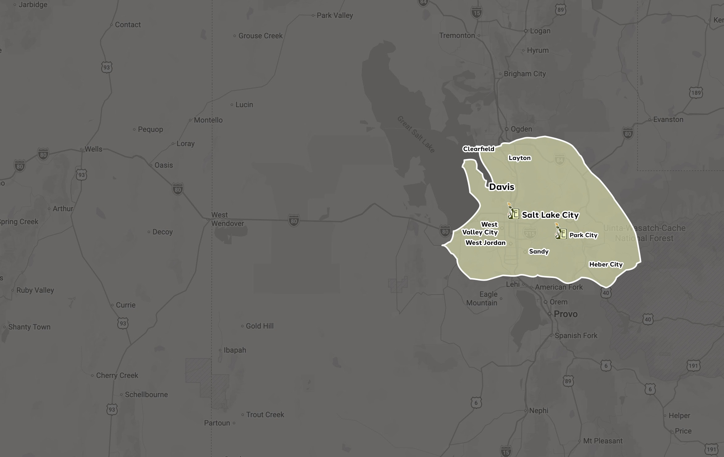 Map highlighting Salt Lake City area.