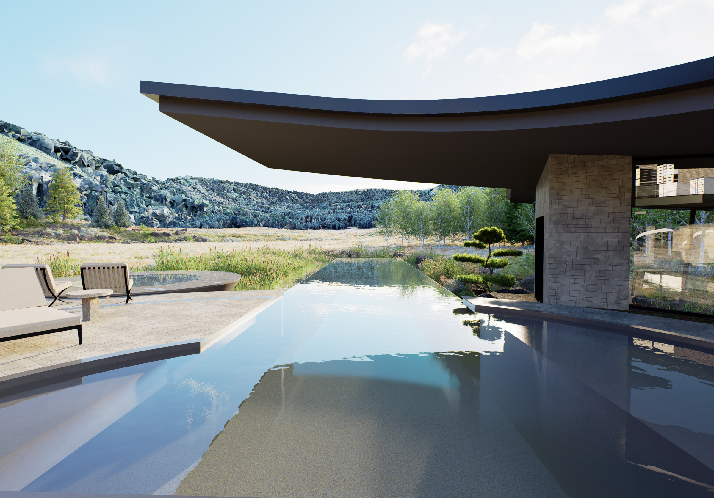 Modern luxury home with infinity pool and mountain view